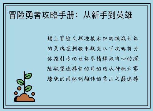 冒险勇者攻略手册：从新手到英雄